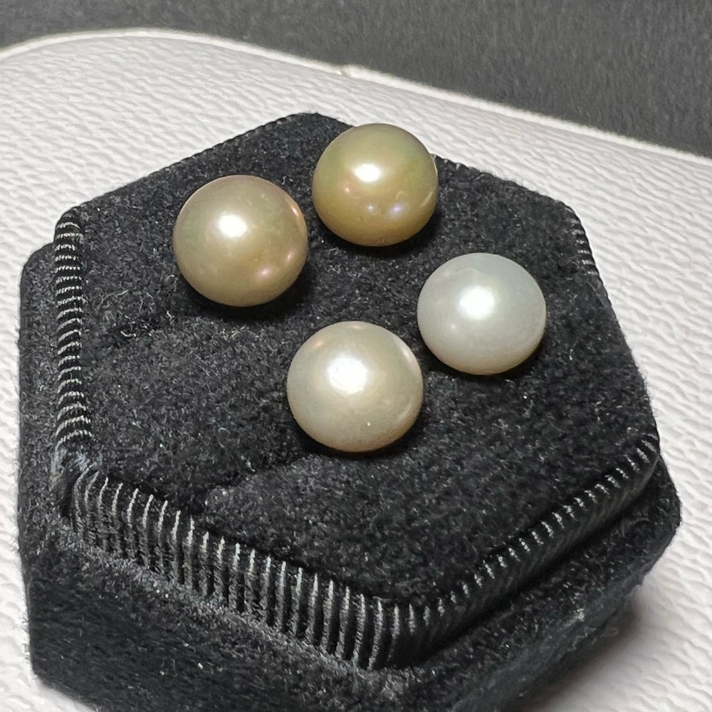Tan and Grey freshwater pearl studs, 925 silver posts & backs
